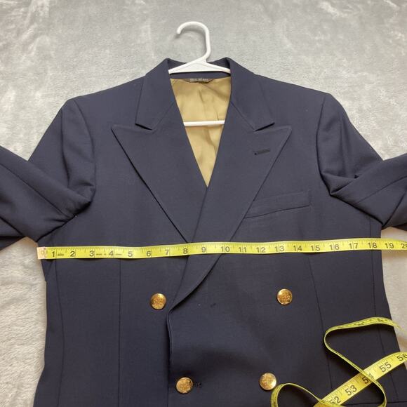 Vintage Bill Blass Nautical Suit Blazer Mens 32L Navy Wool Peak Double Breasted - Picture 9 of 16